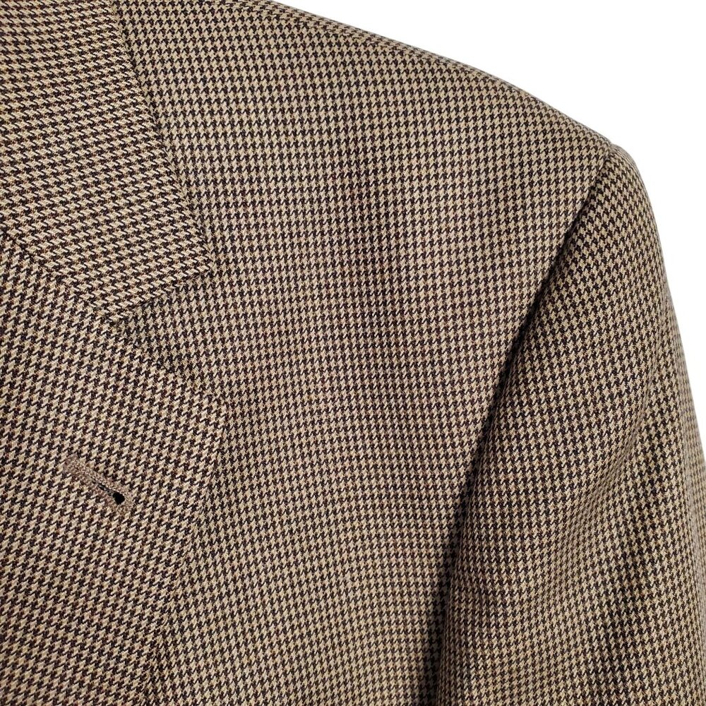 JoS A Bank Mens Size 41R Blazer Sportcoat 100% Wool Micro Houndstooth Brown Tan - Picture 12 of 15